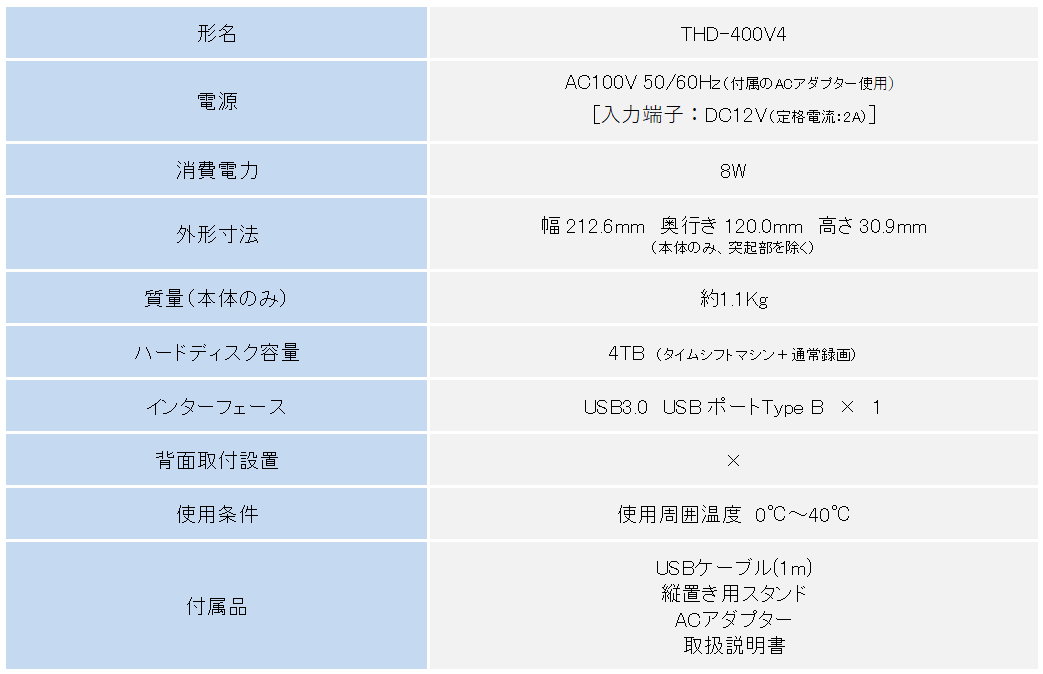 レグザ 録画用USB接続HDD THD-400V4｜REGZA<レグザ>